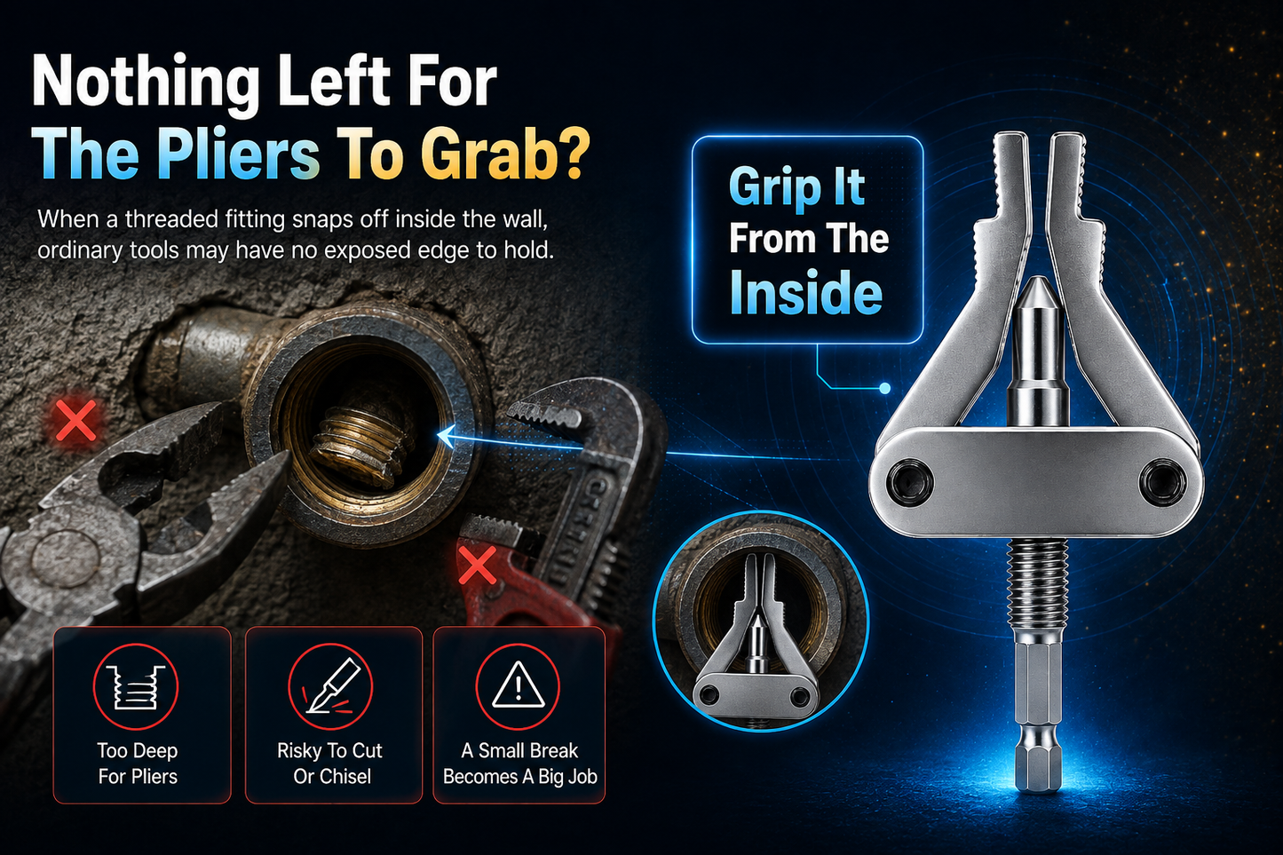 🔩 Broken Pipe Thread Remover - Grip And Remove Broken Faucet, Valve & Pipe Threads From The Inside