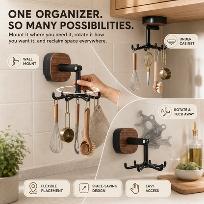 360° Rotating 6-Hook Suction Organizer – No-Drill Space-Saving Storage🪝