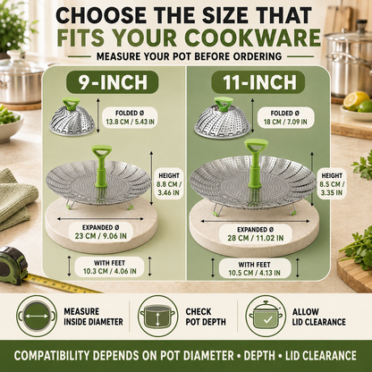 🥦 3-in-1 Adjustable Folding Steamer Basket – Steam, Rinse & Serve