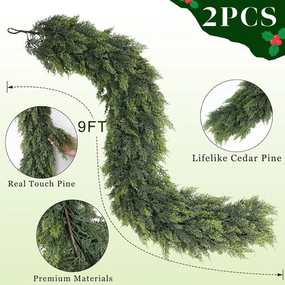 🏠 CHRISTMAS FAVORITE | Artificial Cedar Garland 2-Pack – 6 FT Faux Greenery for Mantels, Tables, Stairs & Walls