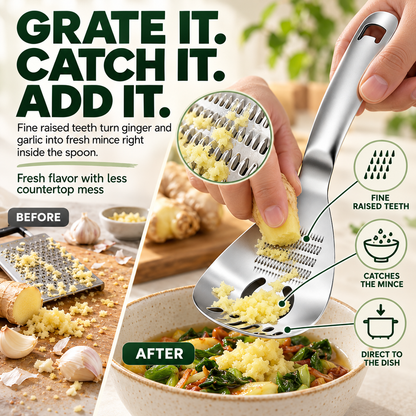 🥄 6-in-1 304 Stainless Steel Multi-Function Grater Spoon – Grate, Mash, Drain & Serve
