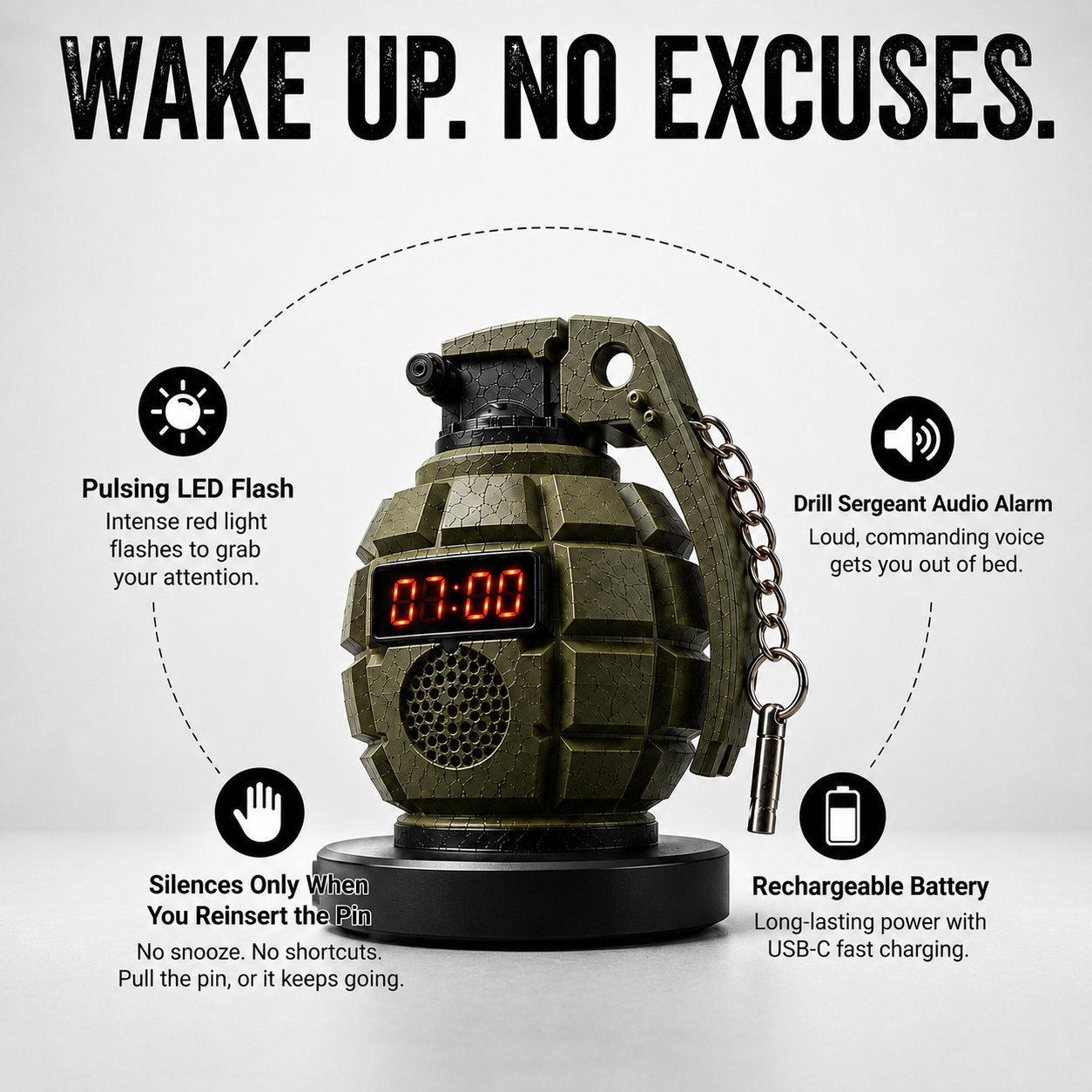 Early Drill™ Grenade Alarm Clock