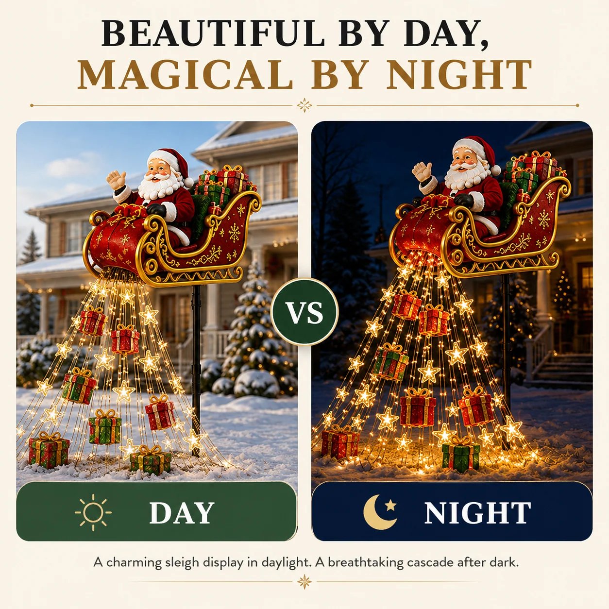 🔥Free Shipping - 🎅✨ 2026 New Santa’s Flying Sleigh Gift Cascade – Solar Christmas Garden Light