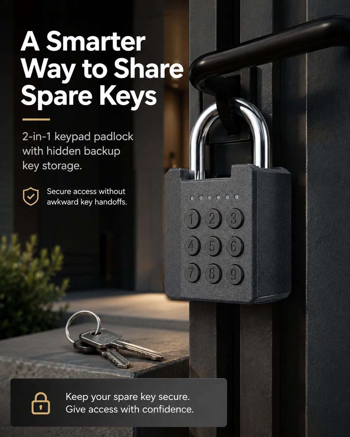 🔐 Digital Keypad Padlock with Hidden Spare Key Storage 🔑