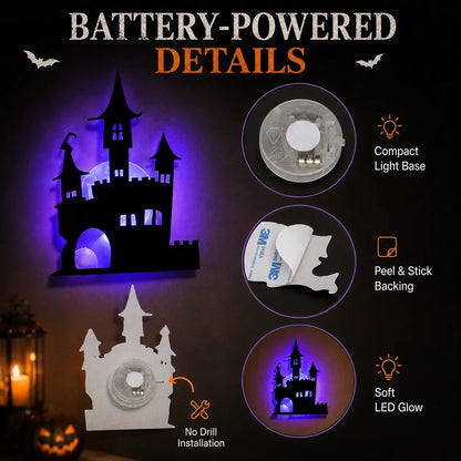🔥Last Day 50% OFF - 🎃8 Pack Halloween LED Silhouette Wall Light Stickers, Battery Powered Peel & Stick Decor Lights