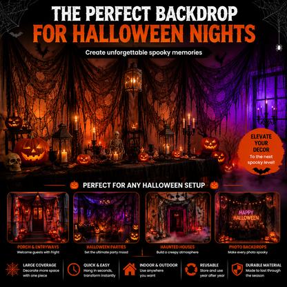 🕸️ Halloween Haunted House Web Cloth | Large Black Tattered Hanging Decoration for Spooky Party & Home Makeover