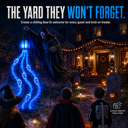 🔥 Today Only: 49% OFF 🔥Solar Grim Reaper Ghost Lantern Yard Stake with Blue LED Lights