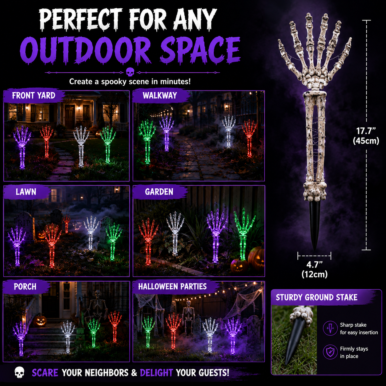 💀 Glowing Skeleton Hand Yard Lights – Turn Your Walkway Into a Haunted Graveyard