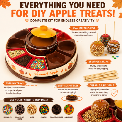 🍎 Caramel Apple Party Kit | Rotating DIY Dessert Station for Fun Family Treat Making