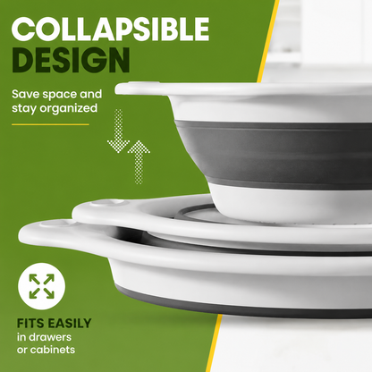 🥗 Collapsible Colander Set With Self-Draining Base | Space Saving Kitchen Strainer