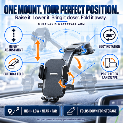 🚗 Vacuum Suction Waterfall Car Phone Mount – Foldable Multi-Angle One-Hand Lock