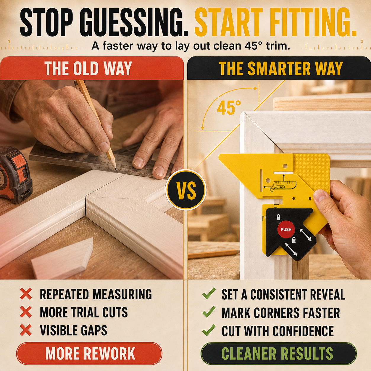 📐 Adjustable 45° Trim Marking & Measuring Tool – Fast Door & Window Casing Layout