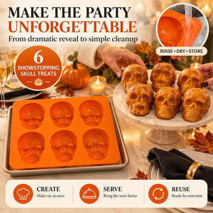 💀 6-Cavity Silicone Skull Baking Mold – Halloween Pizza, Cake & Treat Maker