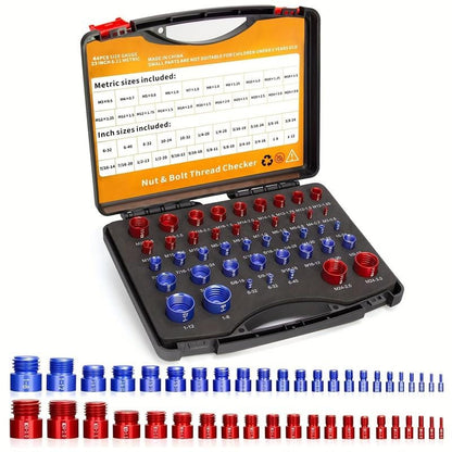 📏 Portable Bolt & Nut Size Gauge – 44-Piece Inch & Metric Thread Checker, Clear Markings, Stainless Steel, Tool Box Included