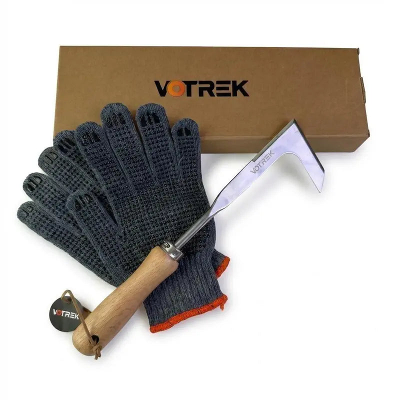 VOTREK Crack Weeder Tool Set with Gloves, Complete Crevice Weeding Kit for Sidewalk Cracks, Driveway, Patio Pavers, L Shaped Manual Weed Puller Remover, Garden Gift for Gardeners