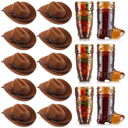 🤠 10-Pack Cowboy Boot Shot Cups with Iridescent Hats – Western Party Set