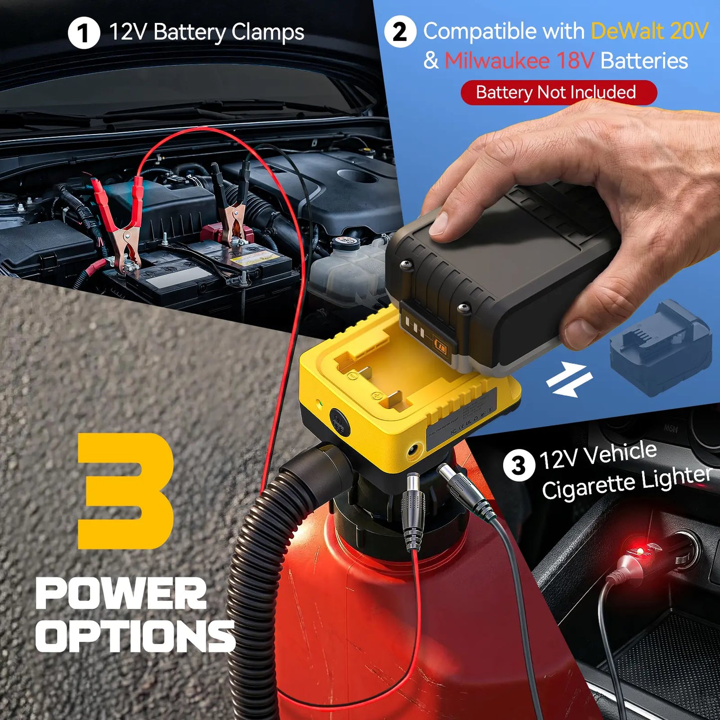 6 GPM Cordless Fuel Transfer Pump Compatible with Dewalt 20V & Milwaukee 18V Batteries, 【Battery NOT Included】, Auto-Stop & Hand Nozzle, 78 Inch Hose & 5 Adapters, for Diesel & Gasoline