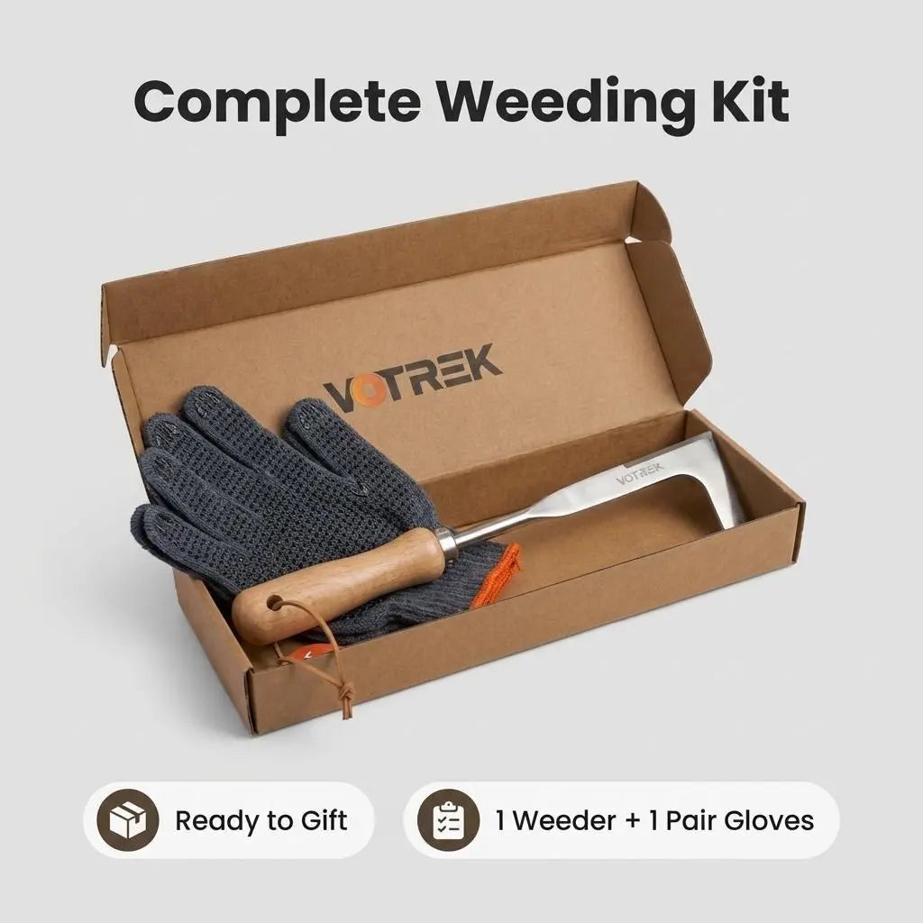 VOTREK Crack Weeder Tool Set with Gloves, Complete Crevice Weeding Kit for Sidewalk Cracks, Driveway, Patio Pavers, L Shaped Manual Weed Puller Remover, Garden Gift for Gardeners