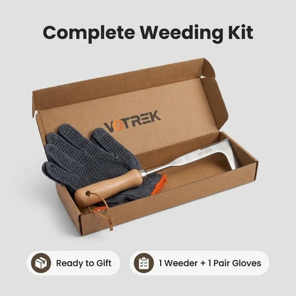 VOTREK Crack Weeder Tool Set with Gloves, Complete Crevice Weeding Kit for Sidewalk Cracks, Driveway, Patio Pavers, L Shaped Manual Weed Puller Remover, Garden Gift for Gardeners