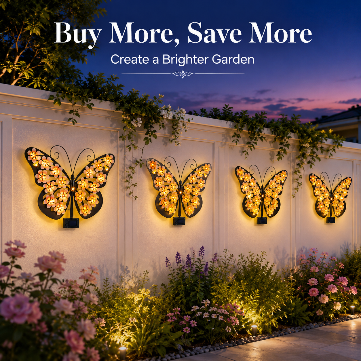 Solar Butterfly Wall Decor Lights | Outdoor Metal Garden Light
