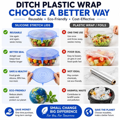 6 Pack Silicone Stretch Lids, Reusable Food Grade Silicone Container Cover