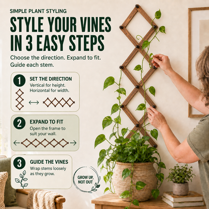 🌿 Expandable Wooden Plant Trellis & Wall Rack – Turn Trailing Vines Into Living Wall Décor
