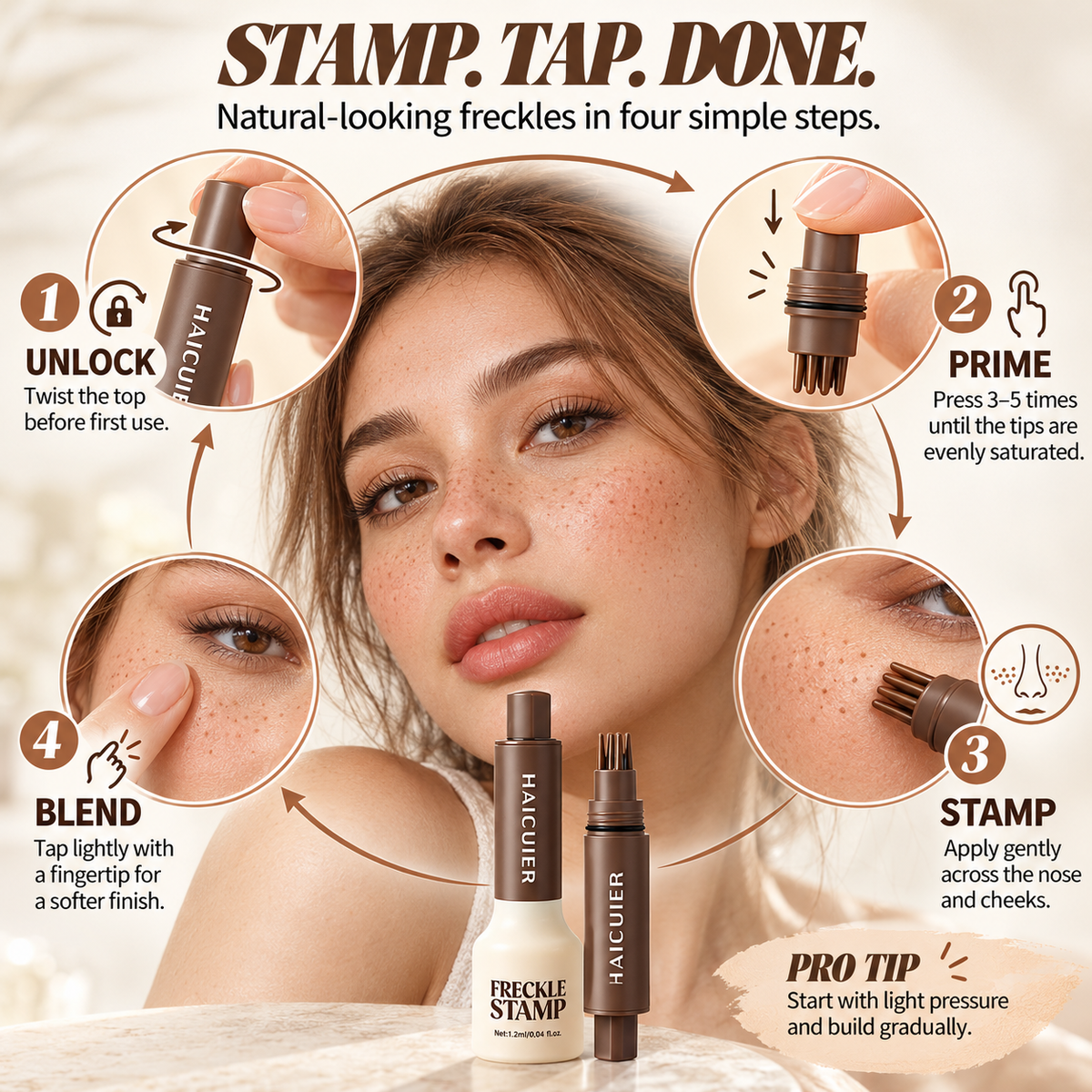 Natural Freckle Stamp Pen – Waterproof Quick-Dry 5-Point Makeup Tool