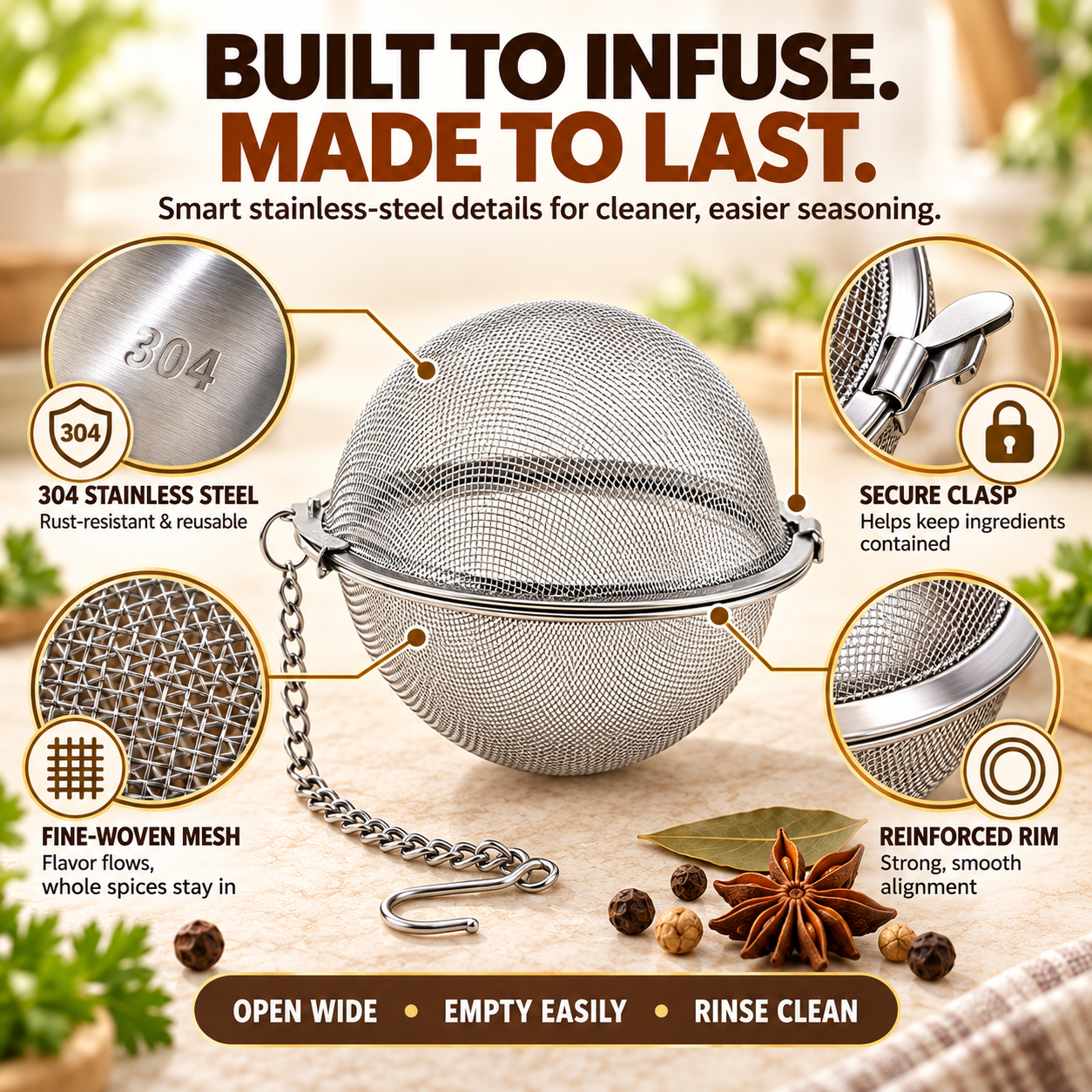 Stainless Steel Spice Infuser Ball – Full Flavor Without the Floating Spices 🍲