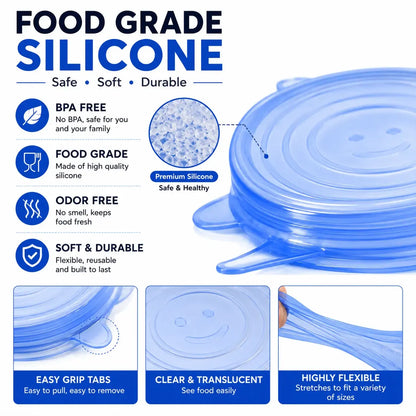 6 Pack Silicone Stretch Lids, Reusable Food Grade Silicone Container Cover