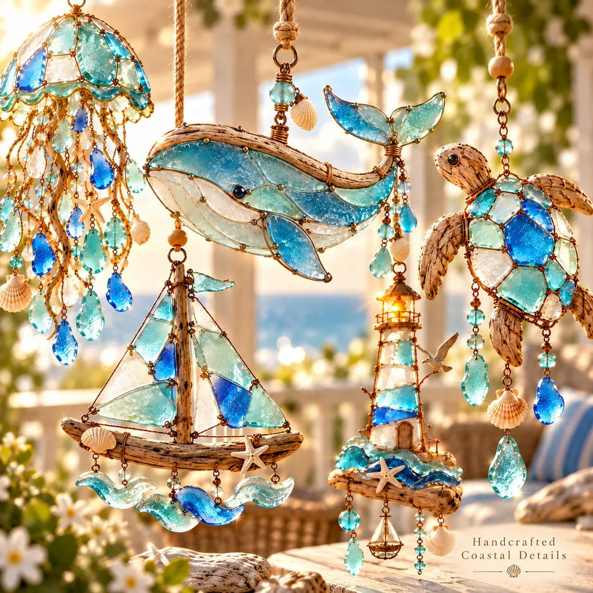 🌊✨ Sea Glass Coastal CharmsTM – Handcrafted Ocean Suncatcher Hanging Ornament Collection