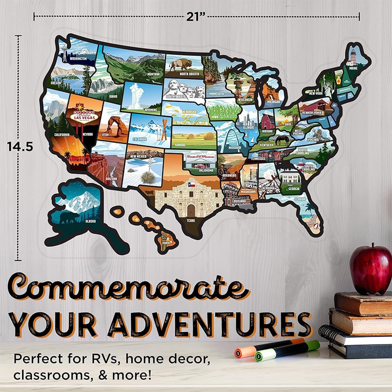 🚐🗺️50-State RV Adventure Sticker Map – USA Road Trip Travel Tracker