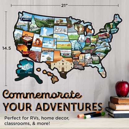 🚐🗺️50-State RV Adventure Sticker Map – USA Road Trip Travel Tracker
