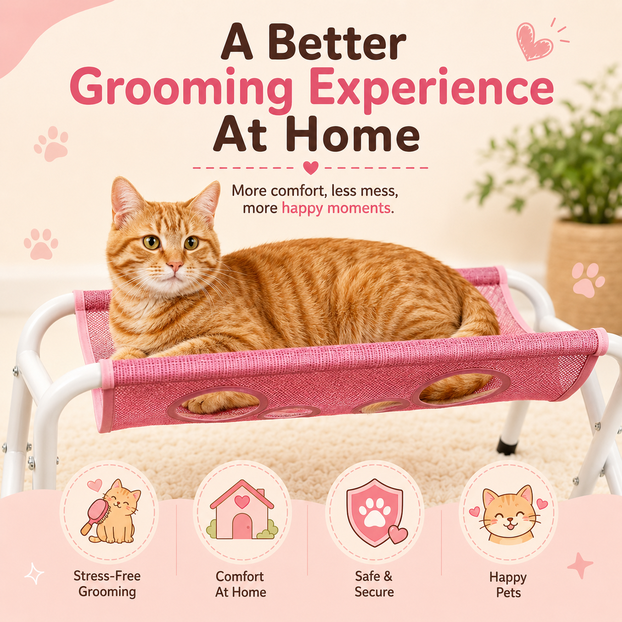 🐾 Pet Spa Grooming Hammock – Stress-Free Bathing & Drying Station for Cats & Small Dogs