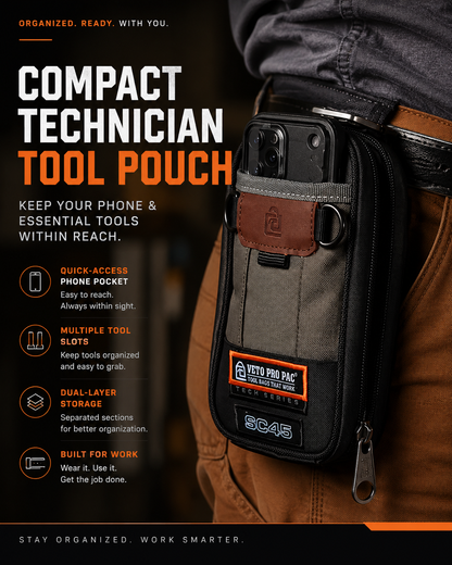 🔧 Compact Technician Tool Pouch with Phone Pocket & Dual-Layer Storage