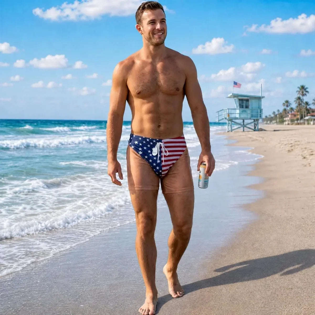Funny Patriotic Men Swim Trunks - Personalized Birthday Gifts For Husband, Son, Grandson, Brother, Grandpa, Dad, Yourself - Warning Wide Load