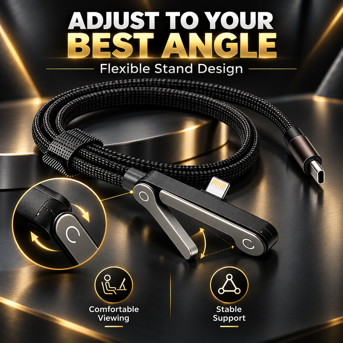 3-in-1 240W Fast Charging Cable – Charge, Sync & Stand Anywhere