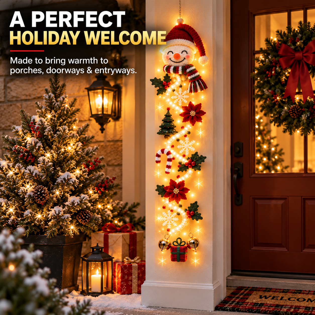 ☃️ Lighted Snowman Christmas Hanging Decor – Warm Holiday Porch & Doorway Decoration