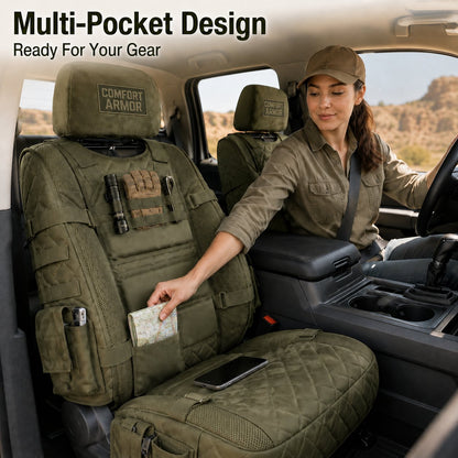 🎖️ Military‑Style Auto Seat Protectors｜Universal Fit Heavy‑Duty Cushion For Long‑Drive Vehicle Owners