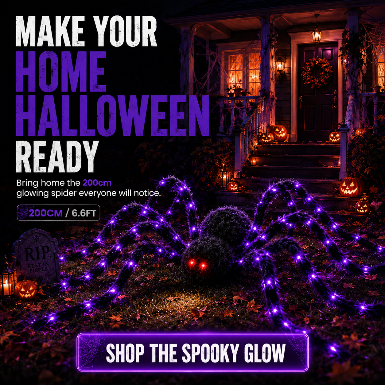 🕷️ Giant LED Halloween Spider Decoration | Outdoor Yard & Porch Spooky Light Display