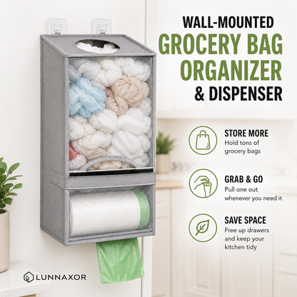 🛍️ 2-in-1 Wall-Mounted Grocery Bag Organizer – Reuse Bags & Save Drawer Space