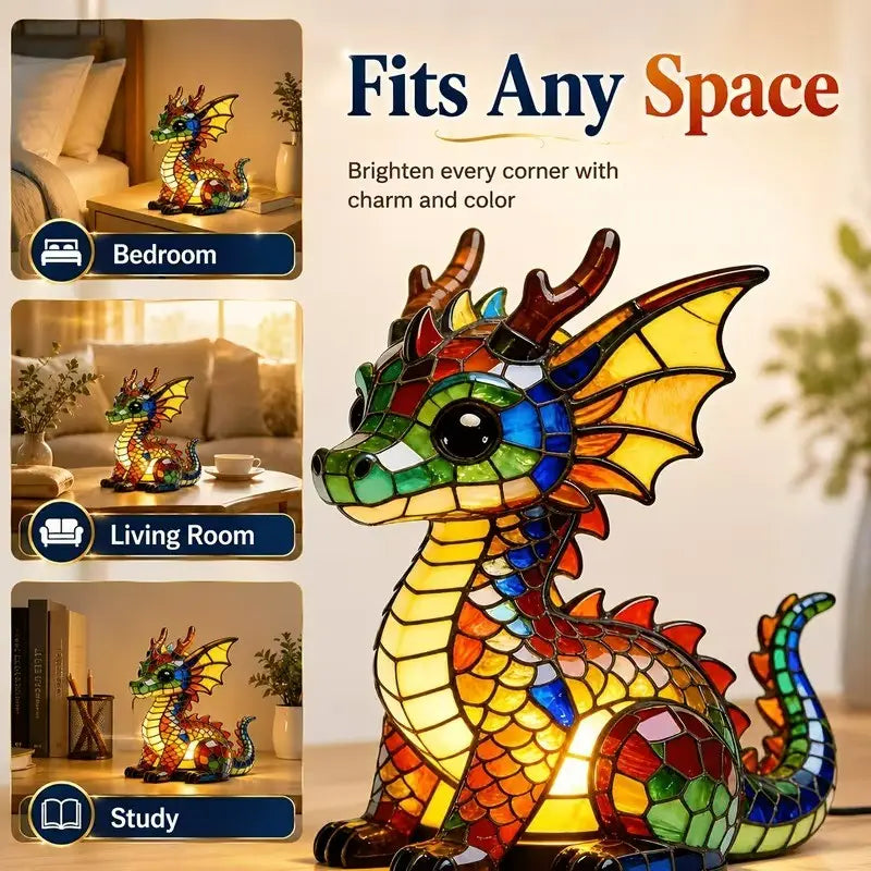 Lucky Dragon LED Night Light – Colorful Stained Glass-Style Resin Lamp, USB-Powered Fantasy Decor & Gift