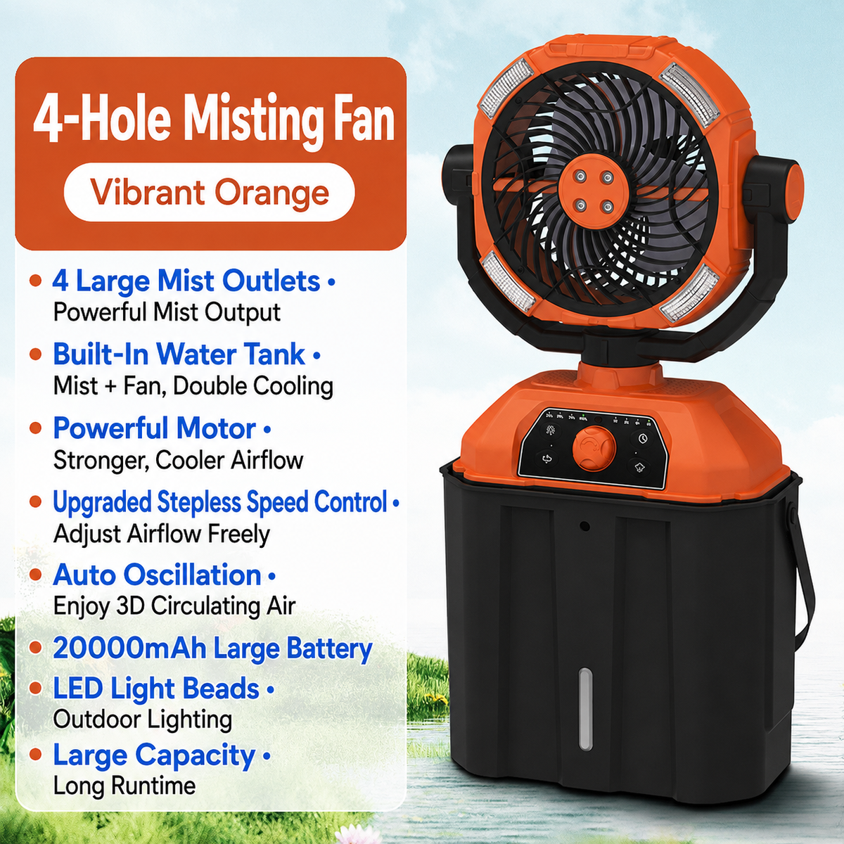 ❄️ 4-in-1 Rechargeable Misting Fan with LED Light & Emergency Power Bank