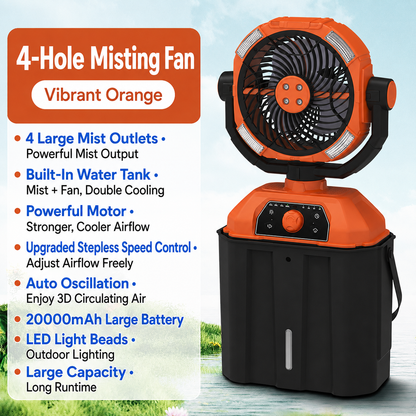 ❄️ 4-in-1 Rechargeable Misting Fan with LED Light & Emergency Power Bank