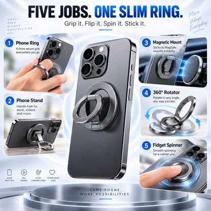 🧲 Snap. Spin. Stand. — 360° Dual-Magnetic MagSafe Phone Ring & Fidget Stand