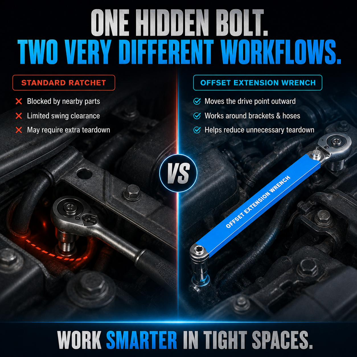 🔩3/8" Offset Extension Wrench Set – Reach Tight Bolts Without Removing Parts🔧