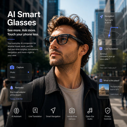 👓 AI Smart Glasses 🎥 4K POV Camera | Multi-Language Translation & AR Navigation