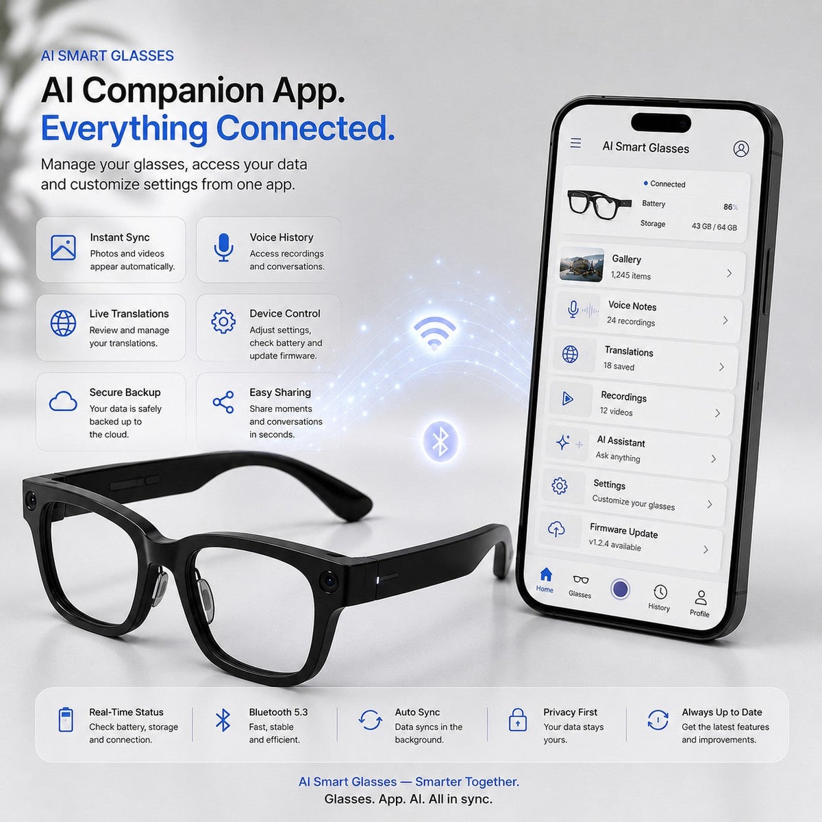 👓 AI Smart Glasses 🎥 4K POV Camera | Multi-Language Translation & AR Navigation