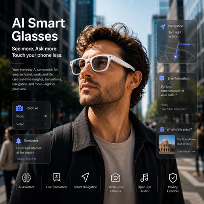 👓 AI Smart Glasses 🎥 4K POV Camera | Multi-Language Translation & AR Navigation