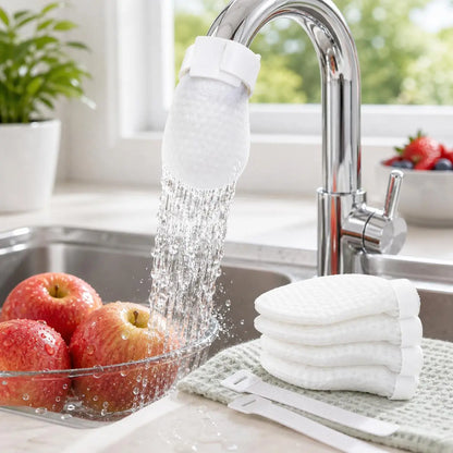 [Fits Faucets < 1"]cotton filter bags disposable Cotton Faucet Filter Bags with 5 fastening straps, Splash-Reducing Tap Water Sediment Filter Sock with Elastic Cuff for Kitchen & Bathroom Faucets