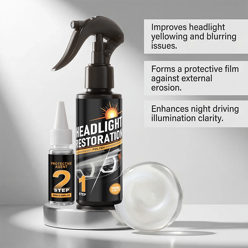 🥳2026 HOT SALE🥳💞50K+ SOLD!⏰🔧 Headlight Restorer Kit – 2 steps, no disassembly. Removes yellow haze, restores clarity. Long‐lasting UV shield. 🚗✨